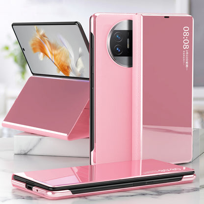 For Huawei Mate X3 5G Electroplating Mirror Surface Phone Case View Window Leather Phone Cover
