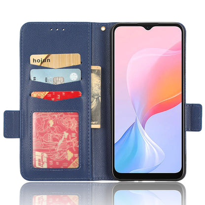 For Blackview A85 Wallet Phone Case PU Leather Litchi Texture Stand Cover with Strap