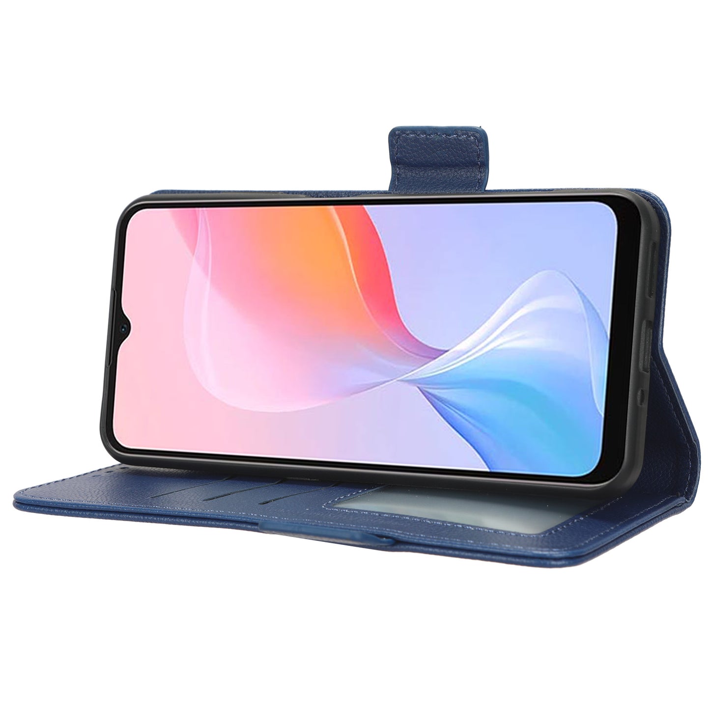 For Blackview A85 Wallet Phone Case PU Leather Litchi Texture Stand Cover with Strap