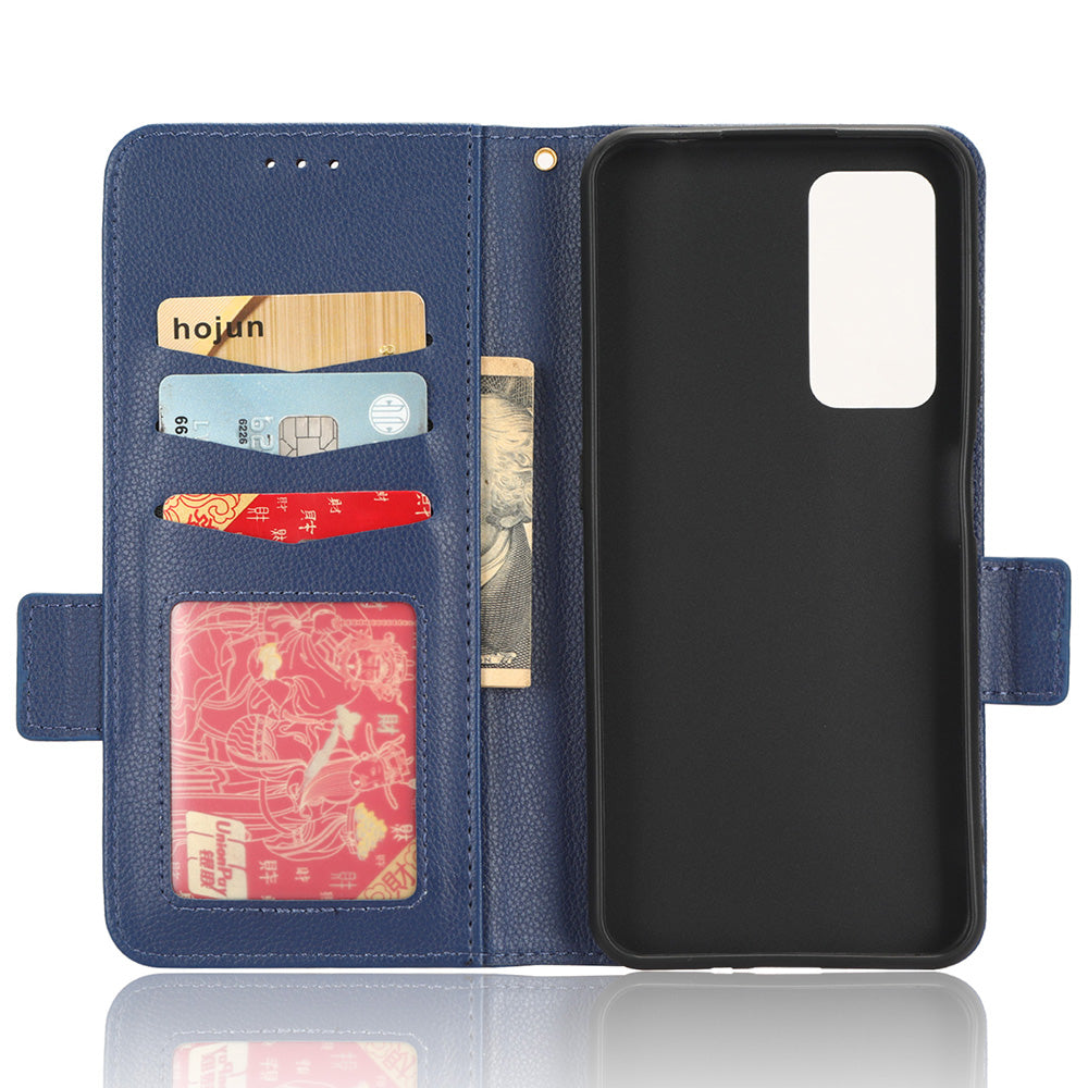 For Blackview A85 Wallet Phone Case PU Leather Litchi Texture Stand Cover with Strap