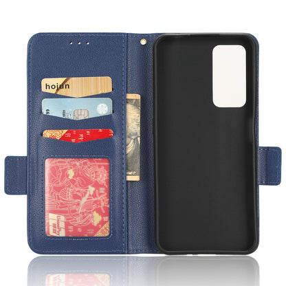 For Blackview A85 Wallet Phone Case PU Leather Litchi Texture Stand Cover with Strap