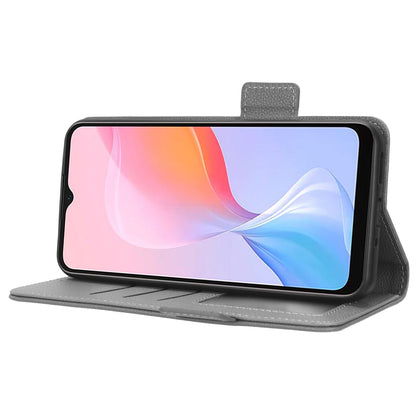 For Blackview A85 Wallet Phone Case PU Leather Litchi Texture Stand Cover with Strap