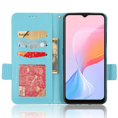 For Blackview A85 Wallet Phone Case PU Leather Litchi Texture Stand Cover with Strap