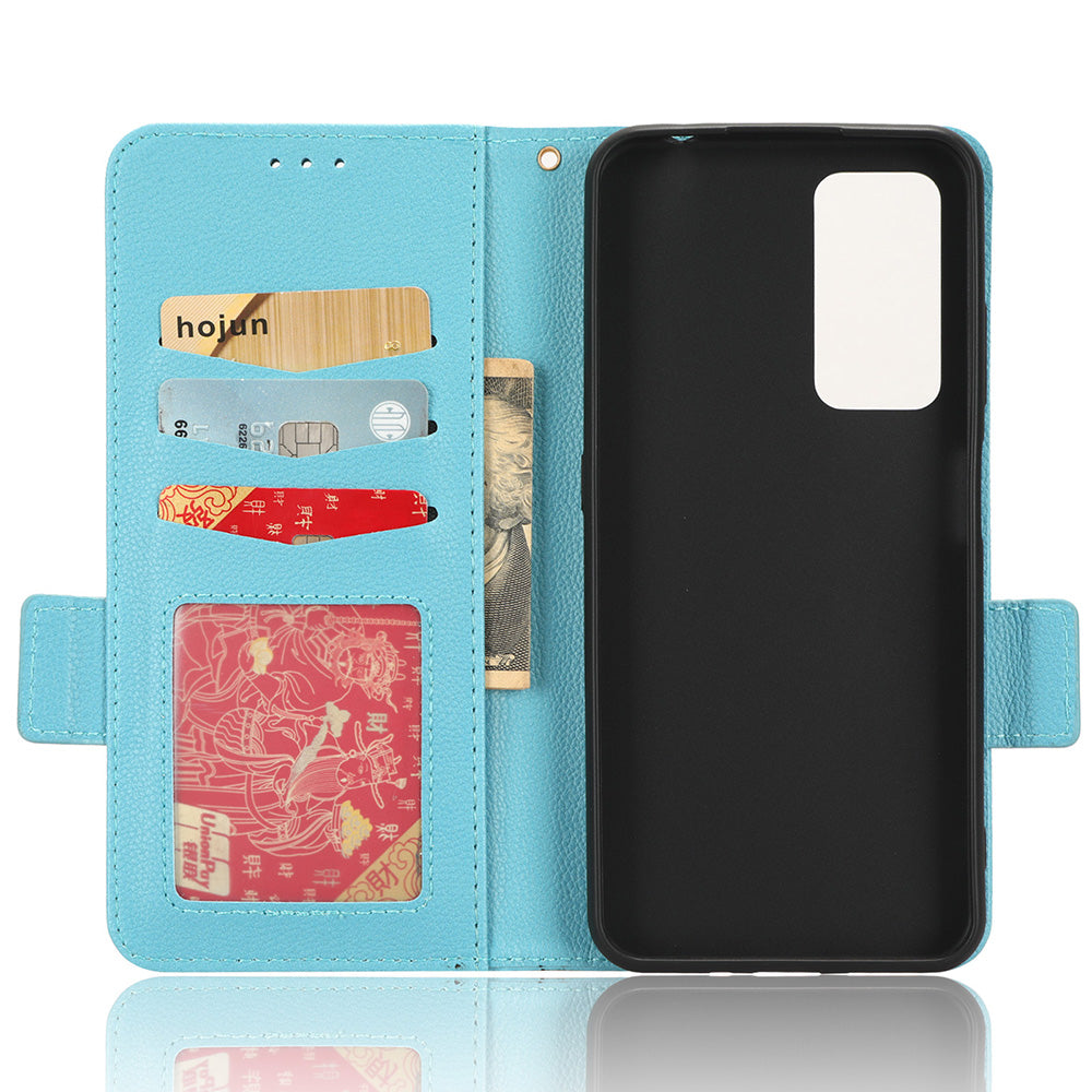 For Blackview A85 Wallet Phone Case PU Leather Litchi Texture Stand Cover with Strap