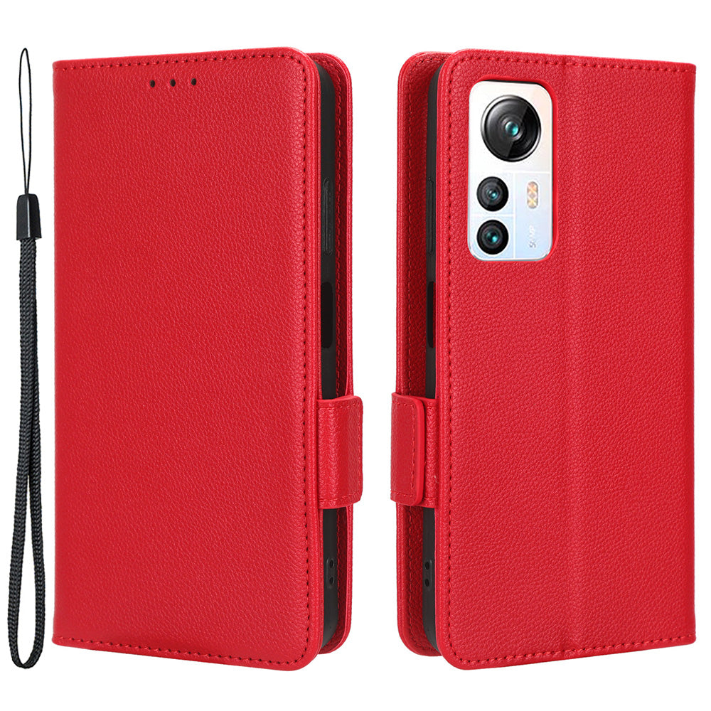 For Blackview A85 Wallet Phone Case PU Leather Litchi Texture Stand Cover with Strap