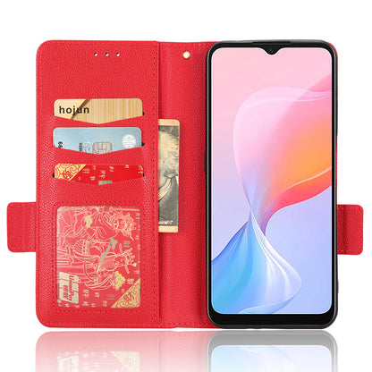 For Blackview A85 Wallet Phone Case PU Leather Litchi Texture Stand Cover with Strap