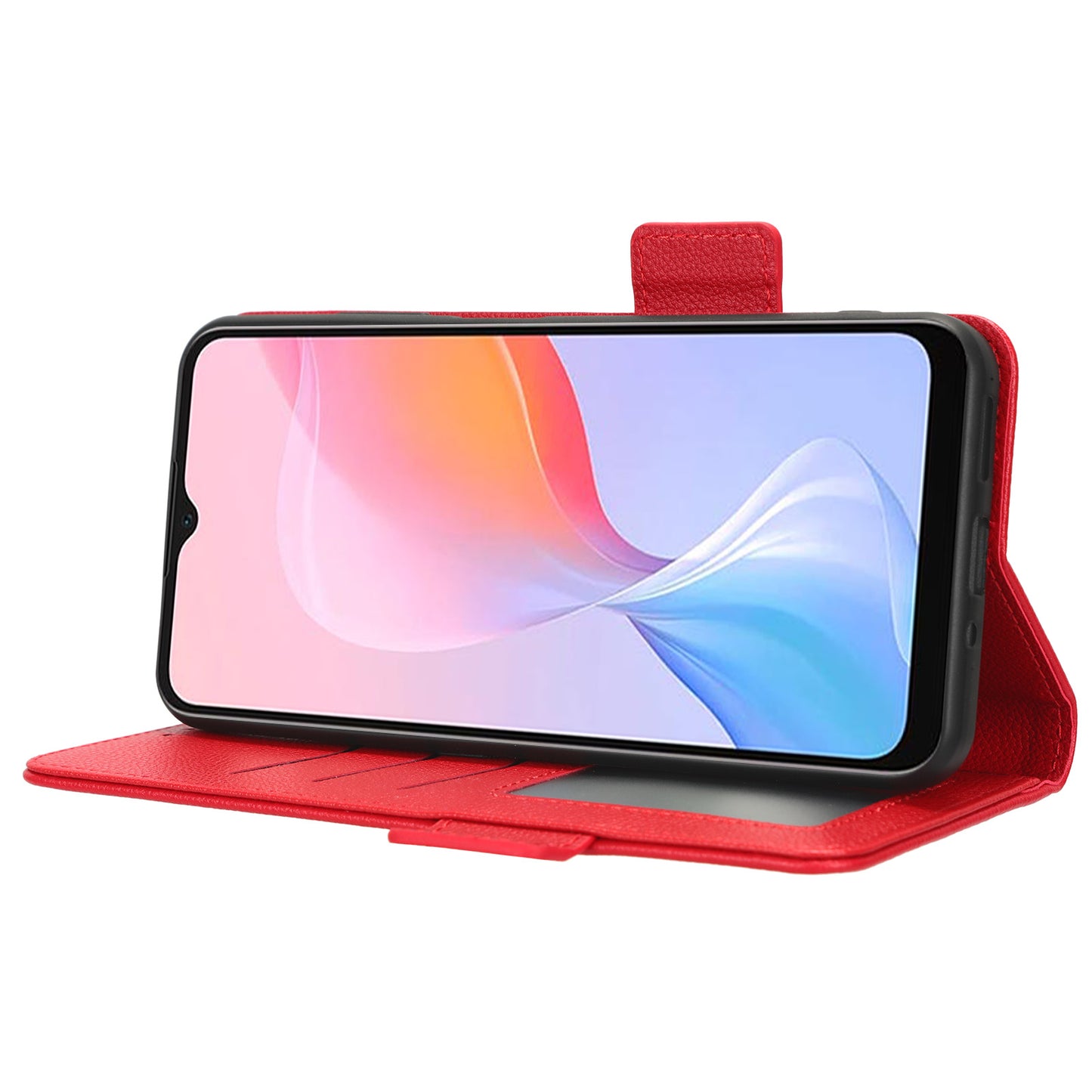 For Blackview A85 Wallet Phone Case PU Leather Litchi Texture Stand Cover with Strap