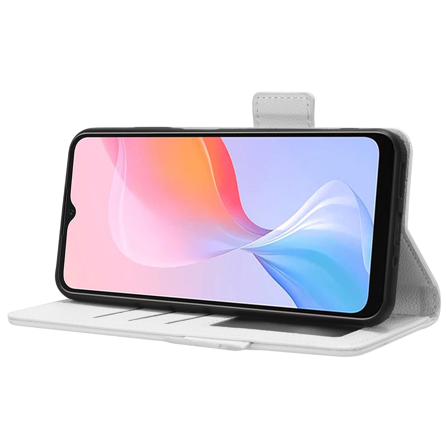 For Blackview A85 Wallet Phone Case PU Leather Litchi Texture Stand Cover with Strap