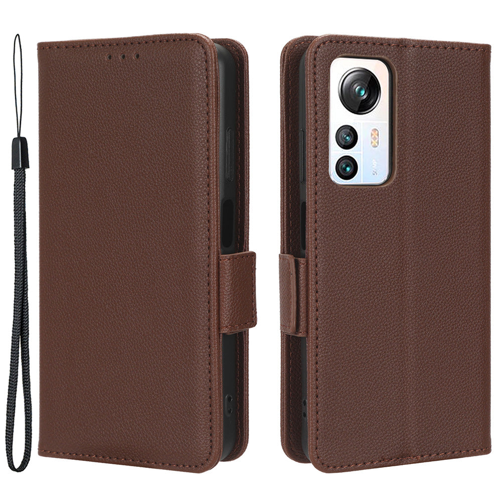 For Blackview A85 Wallet Phone Case PU Leather Litchi Texture Stand Cover with Strap