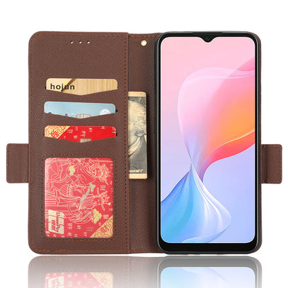 For Blackview A85 Wallet Phone Case PU Leather Litchi Texture Stand Cover with Strap