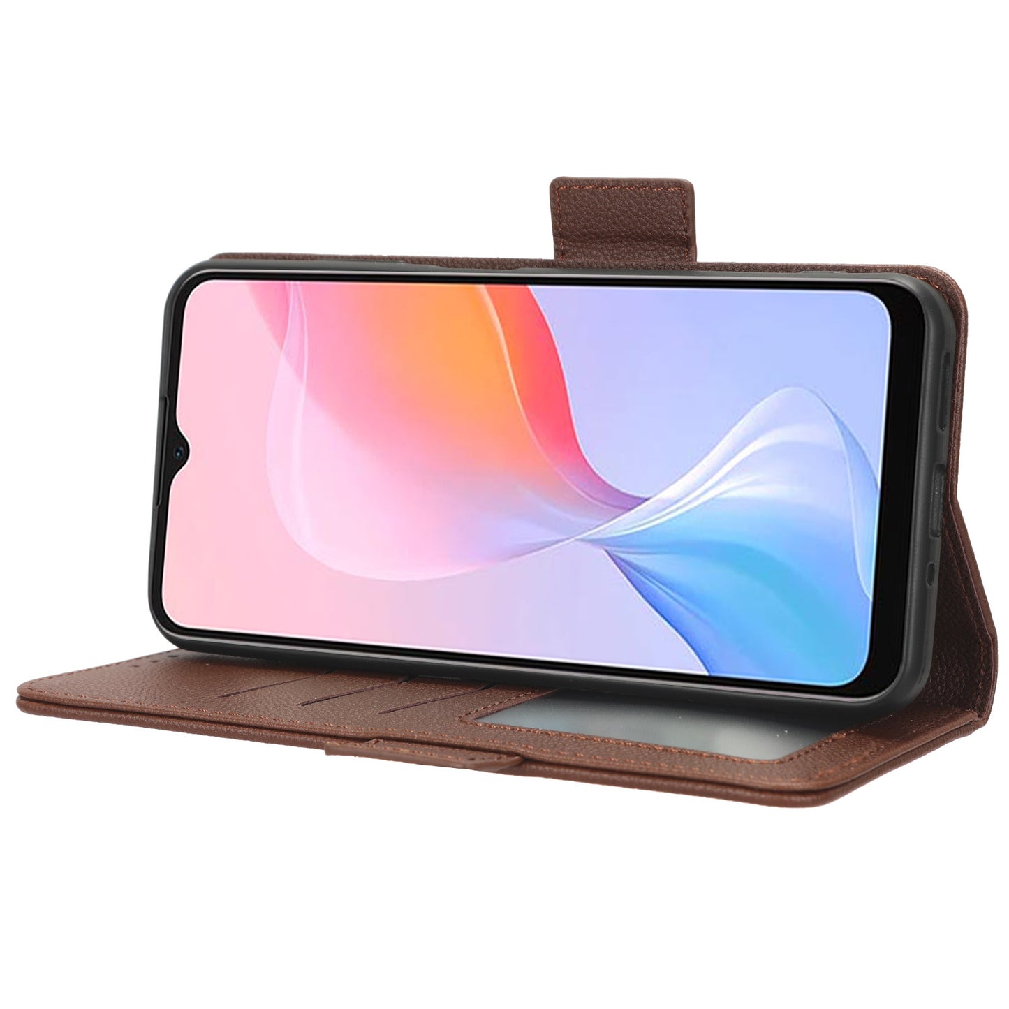 For Blackview A85 Wallet Phone Case PU Leather Litchi Texture Stand Cover with Strap