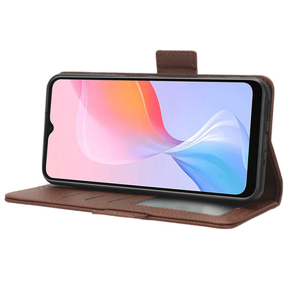 For Blackview A85 Wallet Phone Case PU Leather Litchi Texture Stand Cover with Strap