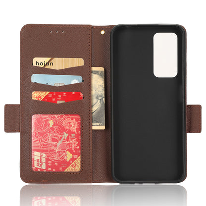 For Blackview A85 Wallet Phone Case PU Leather Litchi Texture Stand Cover with Strap