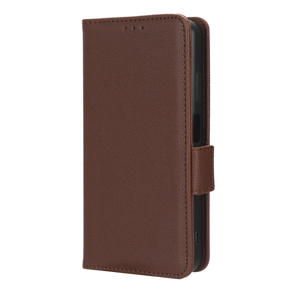 For Blackview A85 Wallet Phone Case PU Leather Litchi Texture Stand Cover with Strap