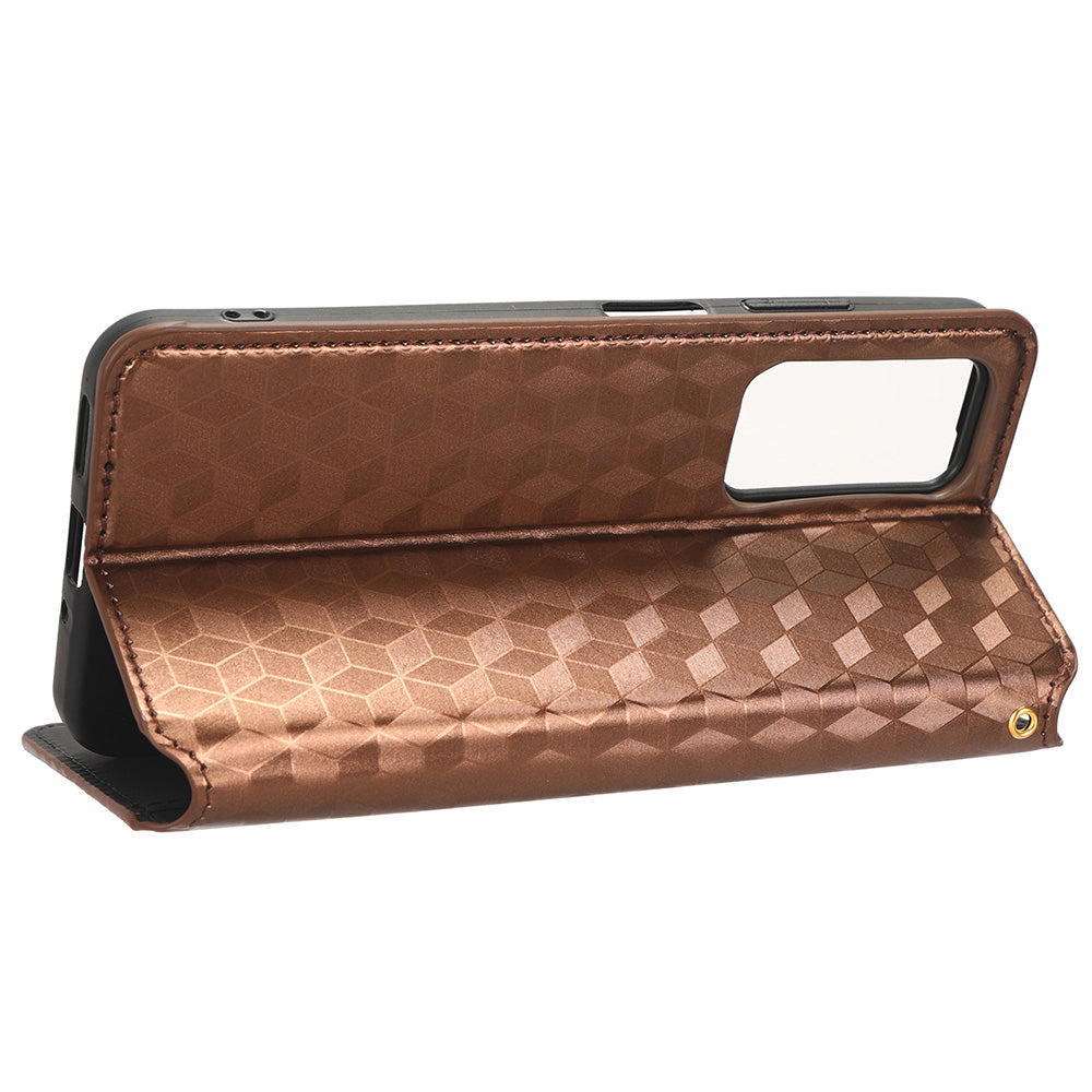 For Blackview A85 PU Leather Imprinted Rhombus Pattern Phone Case Stand Wallet Flip Cover