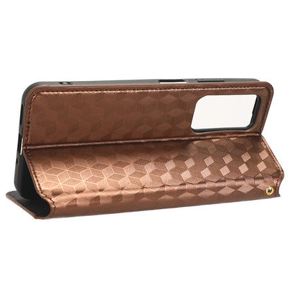 For Blackview A85 PU Leather Imprinted Rhombus Pattern Phone Case Stand Wallet Flip Cover