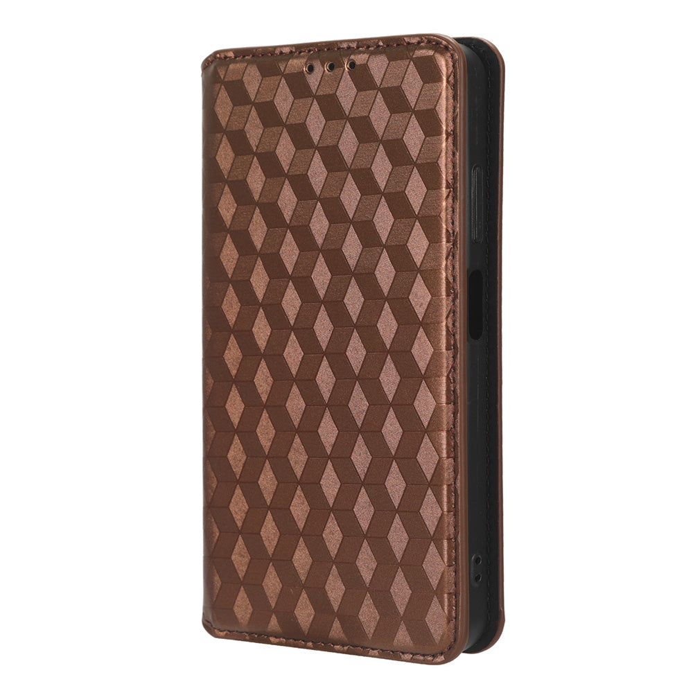 For Blackview A85 PU Leather Imprinted Rhombus Pattern Phone Case Stand Wallet Flip Cover