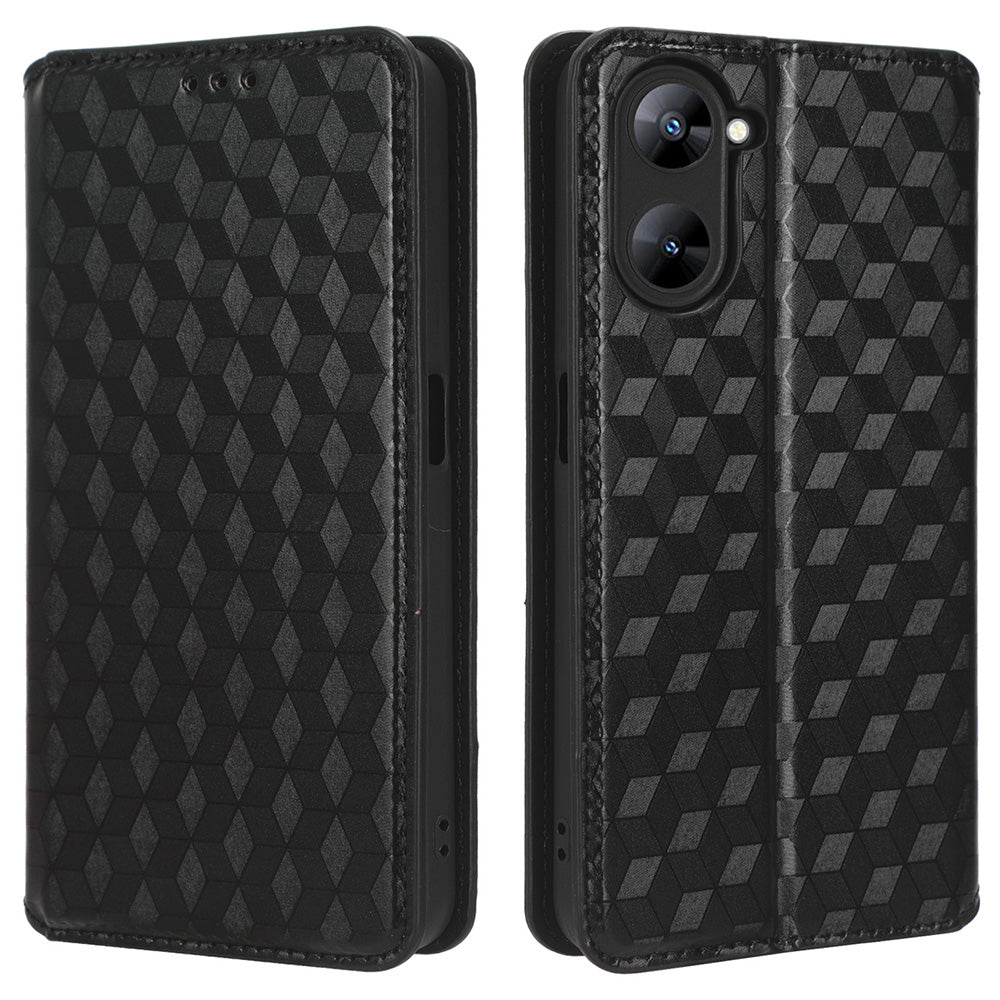 For Realme V30 5G / V30t PU Leather Wallet Case Imprinted Rhombus Pattern Stand Phone Cover