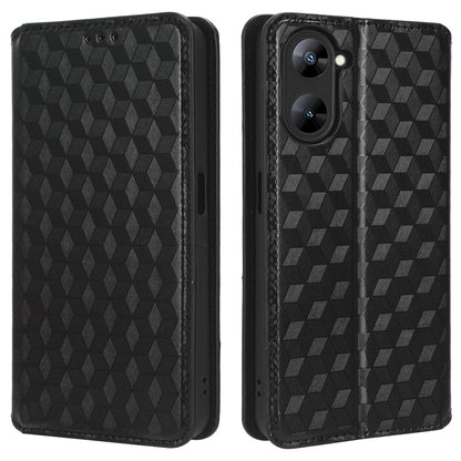 For Realme V30 5G / V30t PU Leather Wallet Case Imprinted Rhombus Pattern Stand Phone Cover