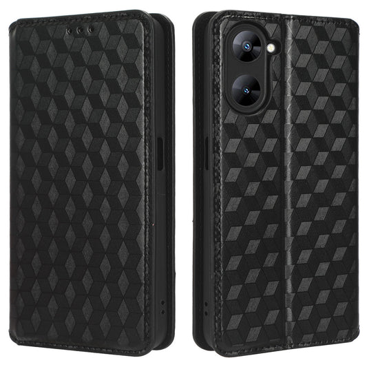For Realme V30 5G / V30t PU Leather Wallet Case Imprinted Rhombus Pattern Stand Phone Cover