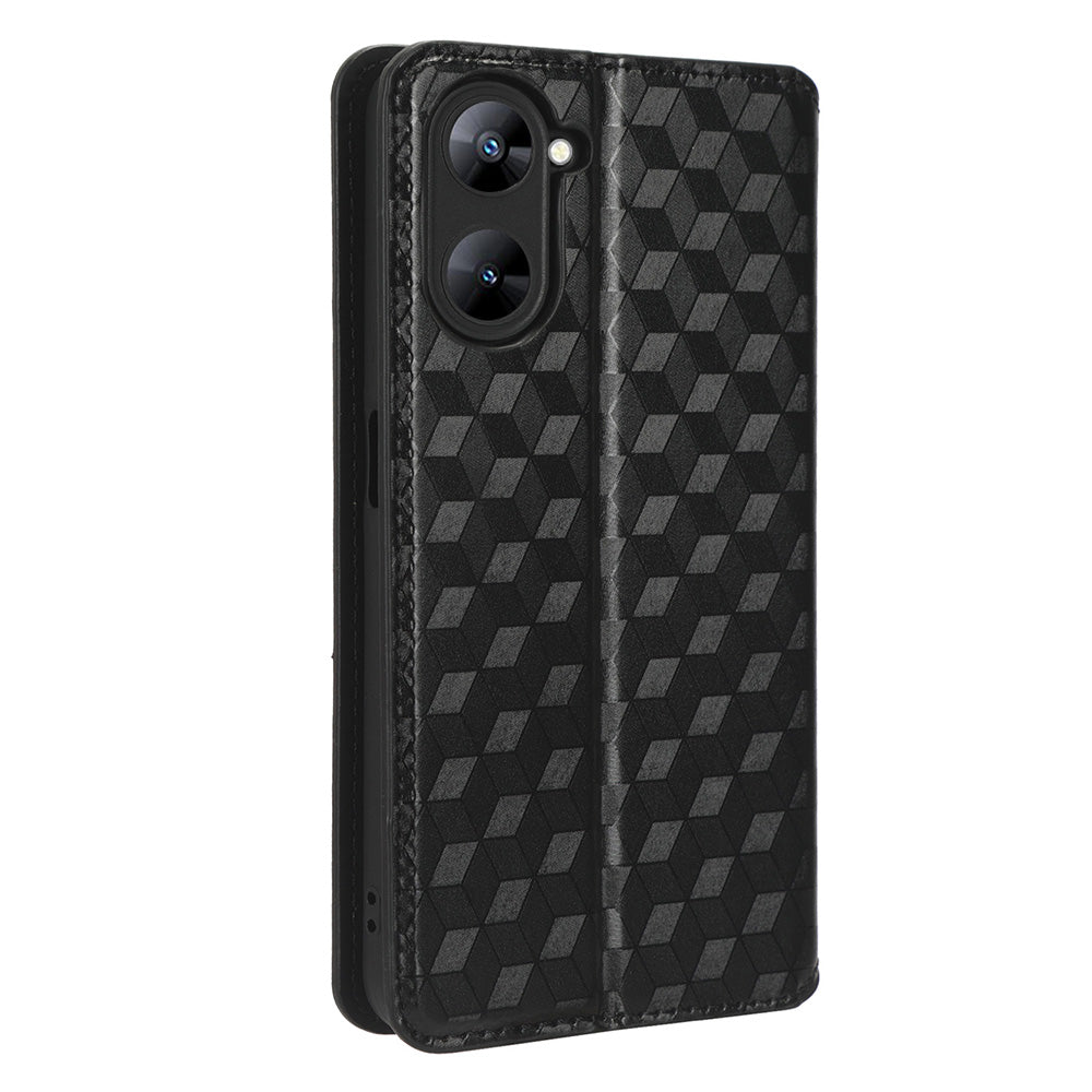 For Realme V30 5G / V30t PU Leather Wallet Case Imprinted Rhombus Pattern Stand Phone Cover