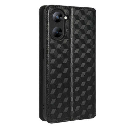 For Realme V30 5G / V30t PU Leather Wallet Case Imprinted Rhombus Pattern Stand Phone Cover