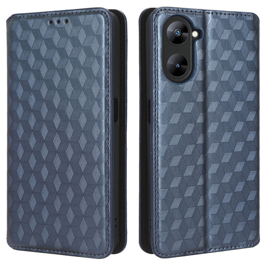 For Realme V30 5G / V30t PU Leather Wallet Case Imprinted Rhombus Pattern Stand Phone Cover