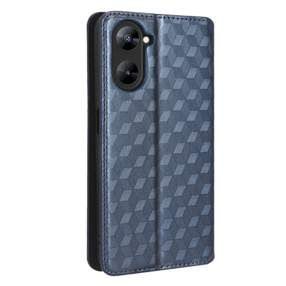For Realme V30 5G / V30t PU Leather Wallet Case Imprinted Rhombus Pattern Stand Phone Cover
