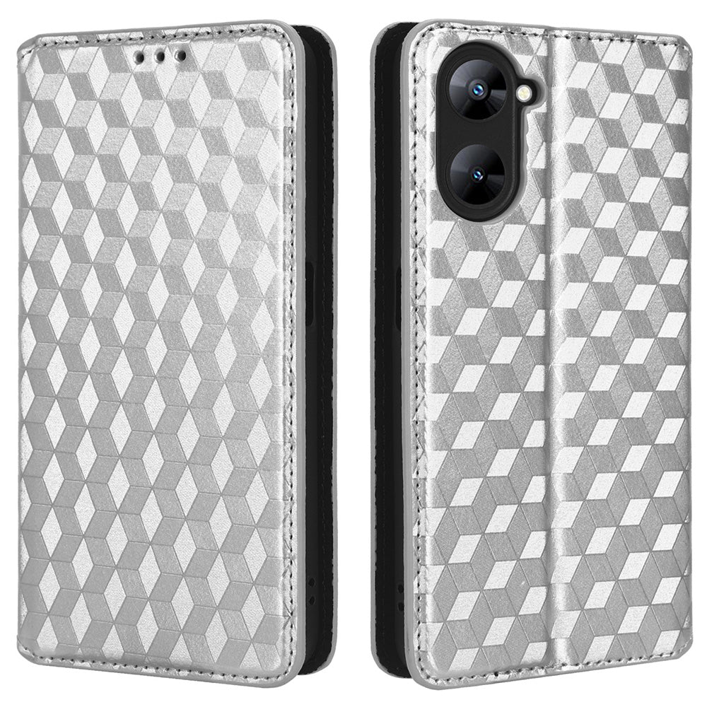 For Realme V30 5G / V30t PU Leather Wallet Case Imprinted Rhombus Pattern Stand Phone Cover