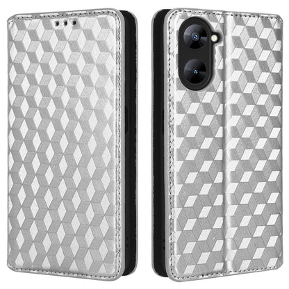 For Realme V30 5G / V30t PU Leather Wallet Case Imprinted Rhombus Pattern Stand Phone Cover