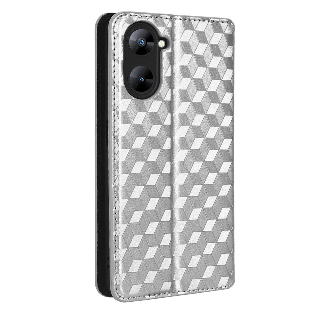 For Realme V30 5G / V30t PU Leather Wallet Case Imprinted Rhombus Pattern Stand Phone Cover