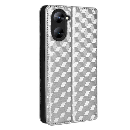 For Realme V30 5G / V30t PU Leather Wallet Case Imprinted Rhombus Pattern Stand Phone Cover