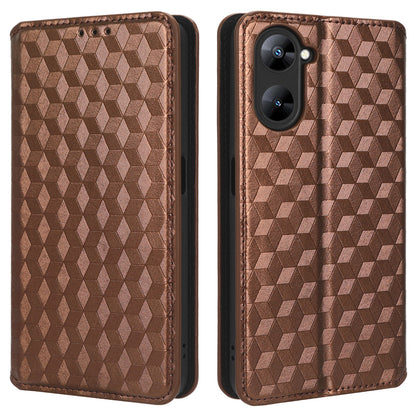 For Realme V30 5G / V30t PU Leather Wallet Case Imprinted Rhombus Pattern Stand Phone Cover