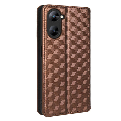 For Realme V30 5G / V30t PU Leather Wallet Case Imprinted Rhombus Pattern Stand Phone Cover