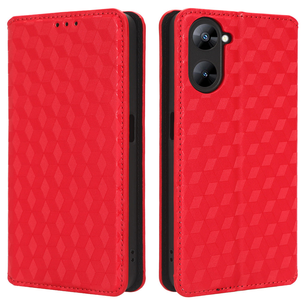 For Realme V30 5G / V30t PU Leather Wallet Case Imprinted Rhombus Pattern Stand Phone Cover