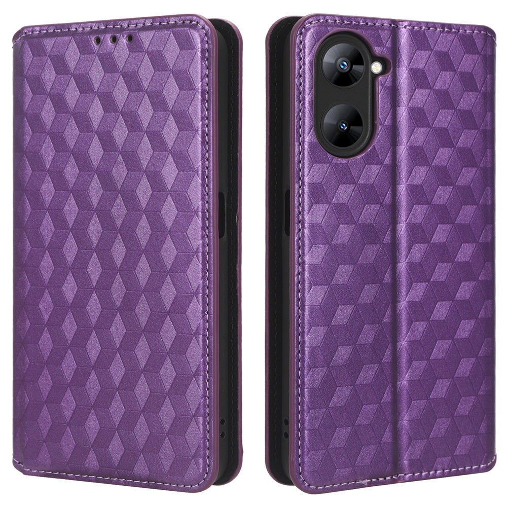 For Realme V30 5G / V30t PU Leather Wallet Case Imprinted Rhombus Pattern Stand Phone Cover