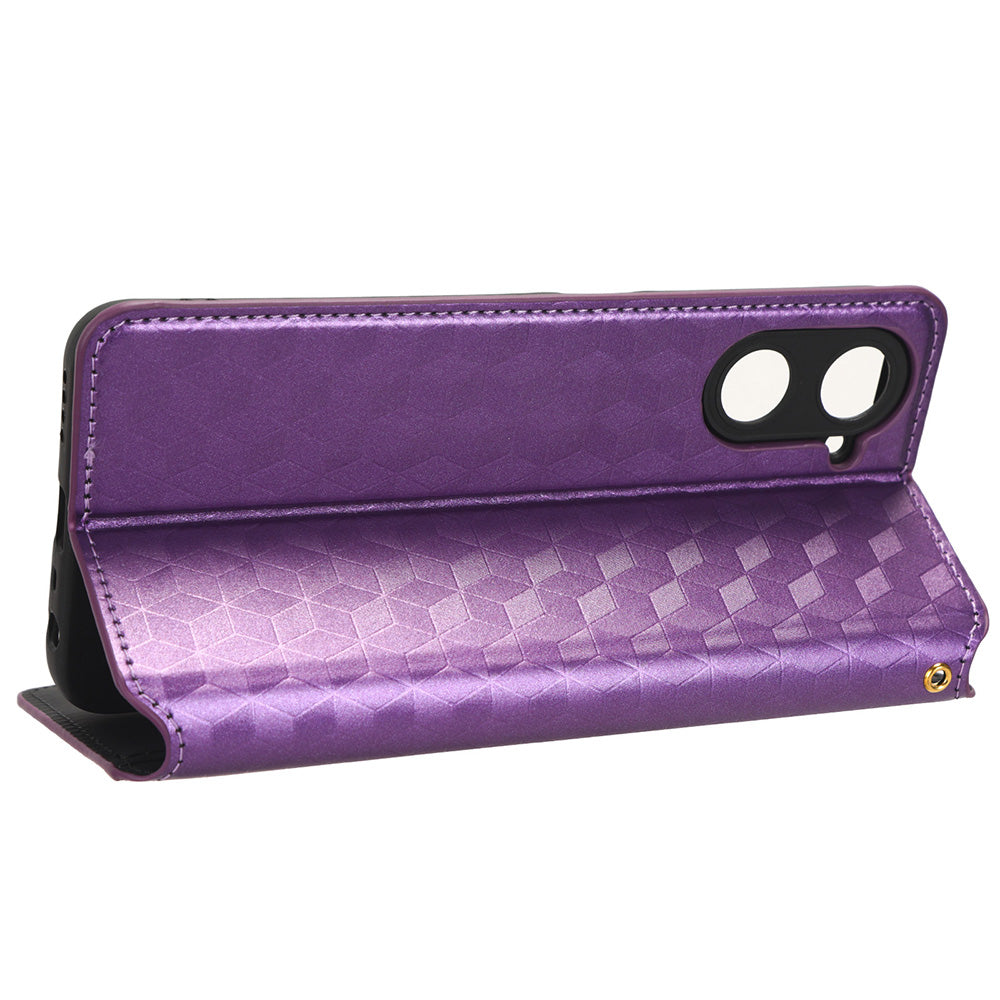 For Realme V30 5G / V30t PU Leather Wallet Case Imprinted Rhombus Pattern Stand Phone Cover