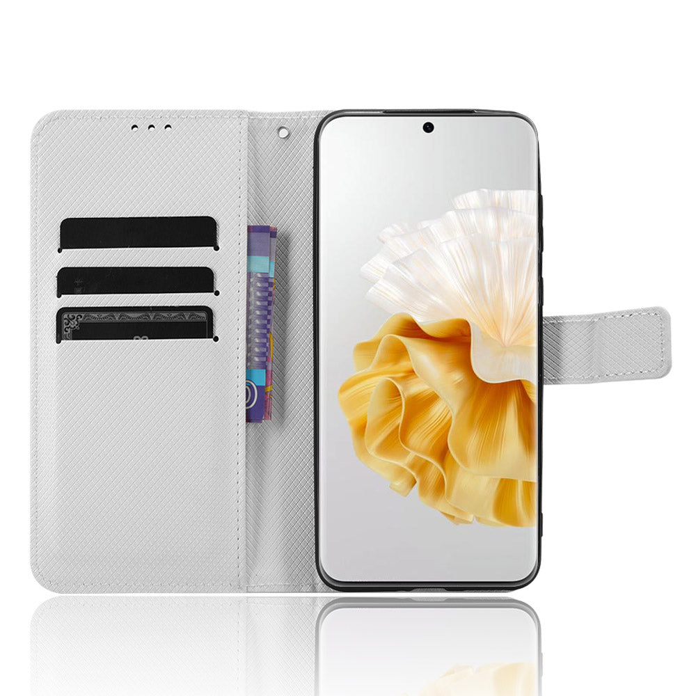 For Huawei P60 Pro / P60 Flip PU Leather Protective Cover Diamond Texture Wallet Anti-Scratch Phone Case