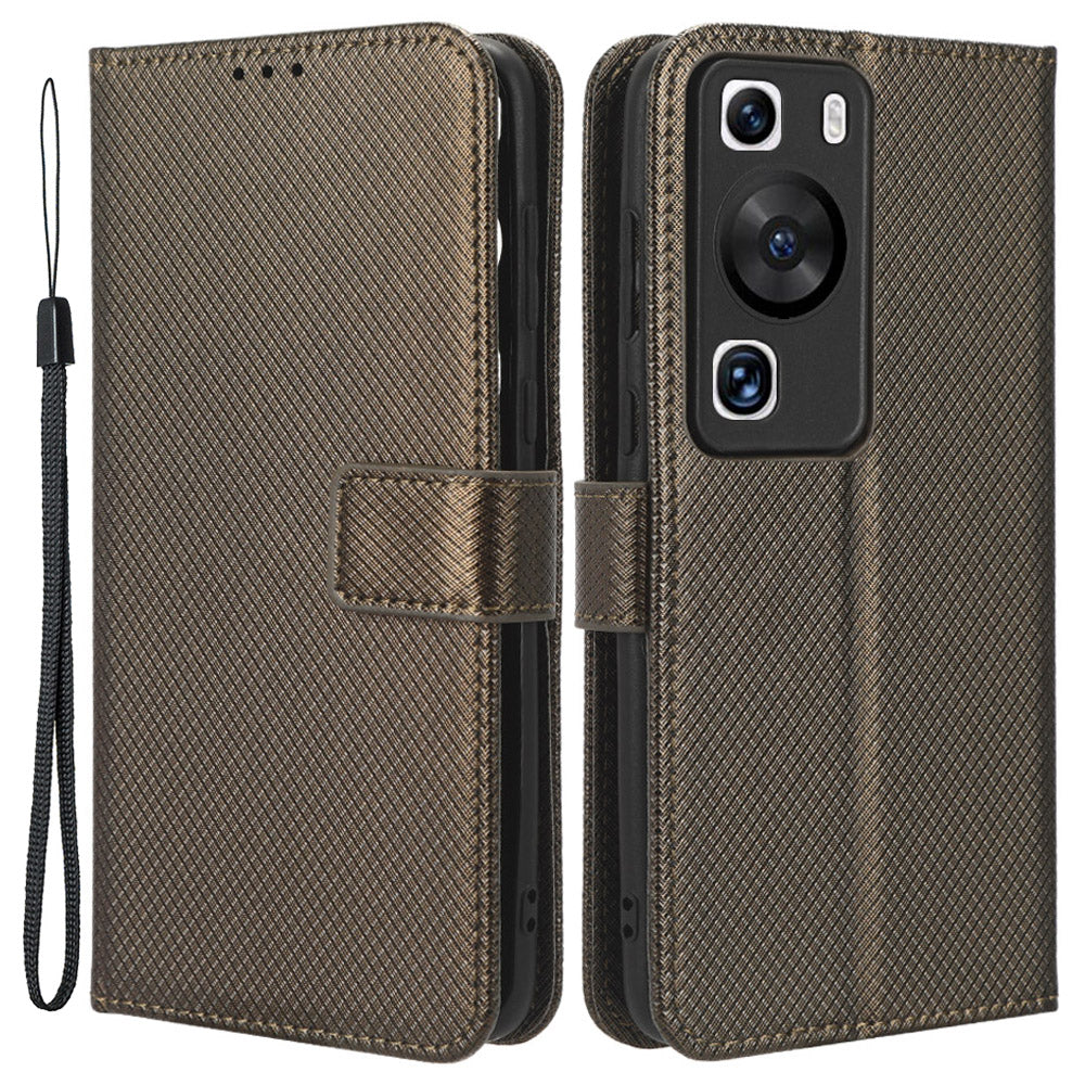 For Huawei P60 Pro / P60 Flip PU Leather Protective Cover Diamond Texture Wallet Anti-Scratch Phone Case