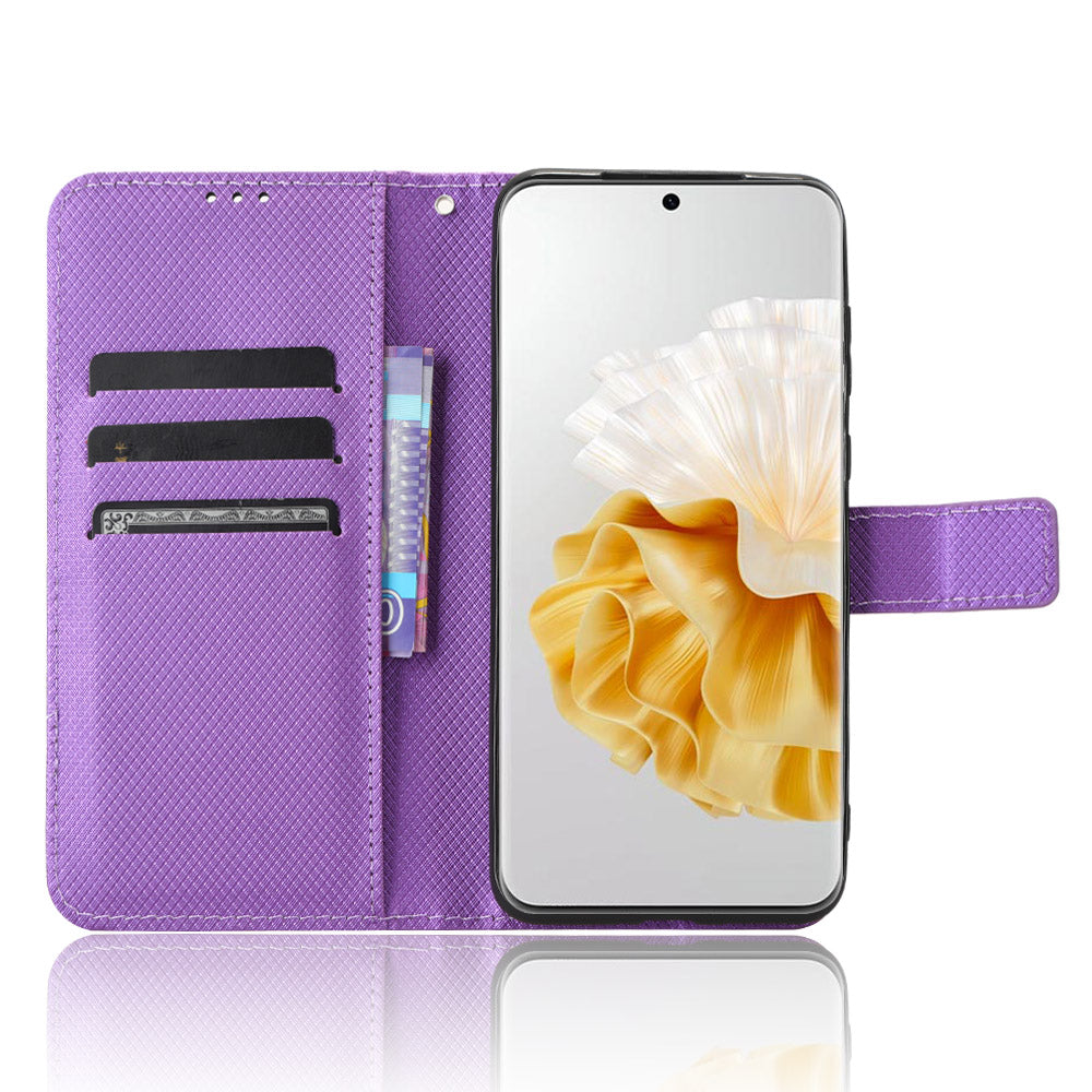 For Huawei P60 Pro / P60 Flip PU Leather Protective Cover Diamond Texture Wallet Anti-Scratch Phone Case