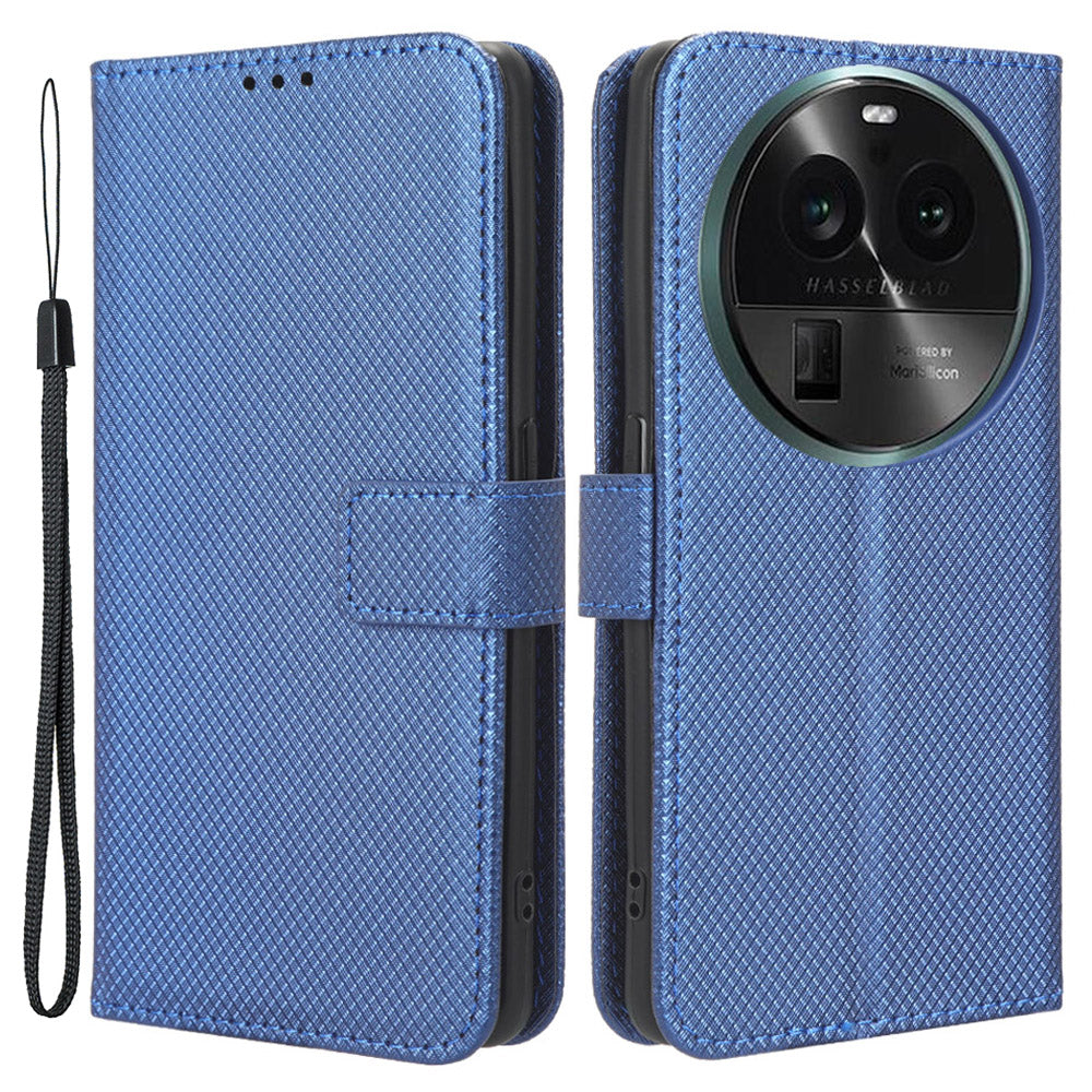 For Oppo Find X6 Pro PU Leather Protective Cover Stand Function Diamond Texture Wallet Phone Case