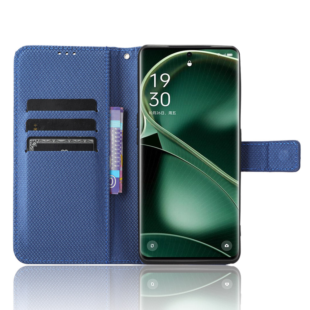 For Oppo Find X6 Pro PU Leather Protective Cover Stand Function Diamond Texture Wallet Phone Case