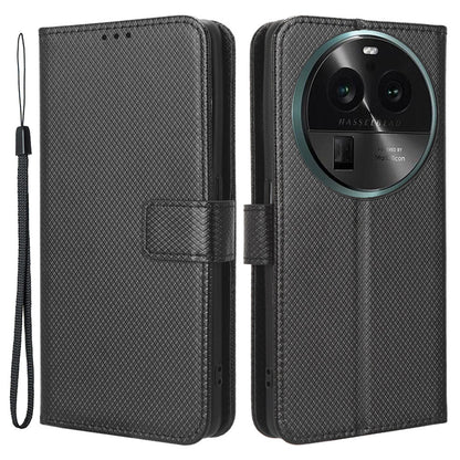 For Oppo Find X6 Pro PU Leather Protective Cover Stand Function Diamond Texture Wallet Phone Case