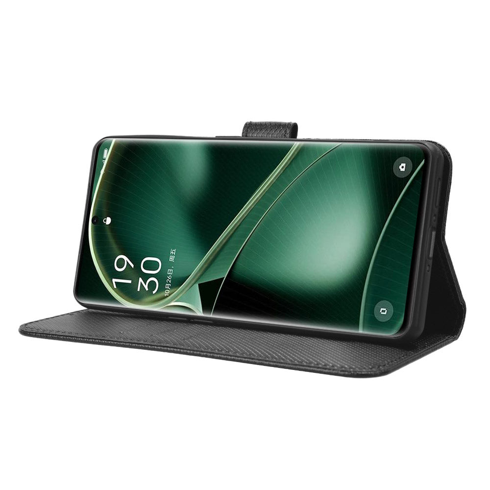 For Oppo Find X6 Pro PU Leather Protective Cover Stand Function Diamond Texture Wallet Phone Case