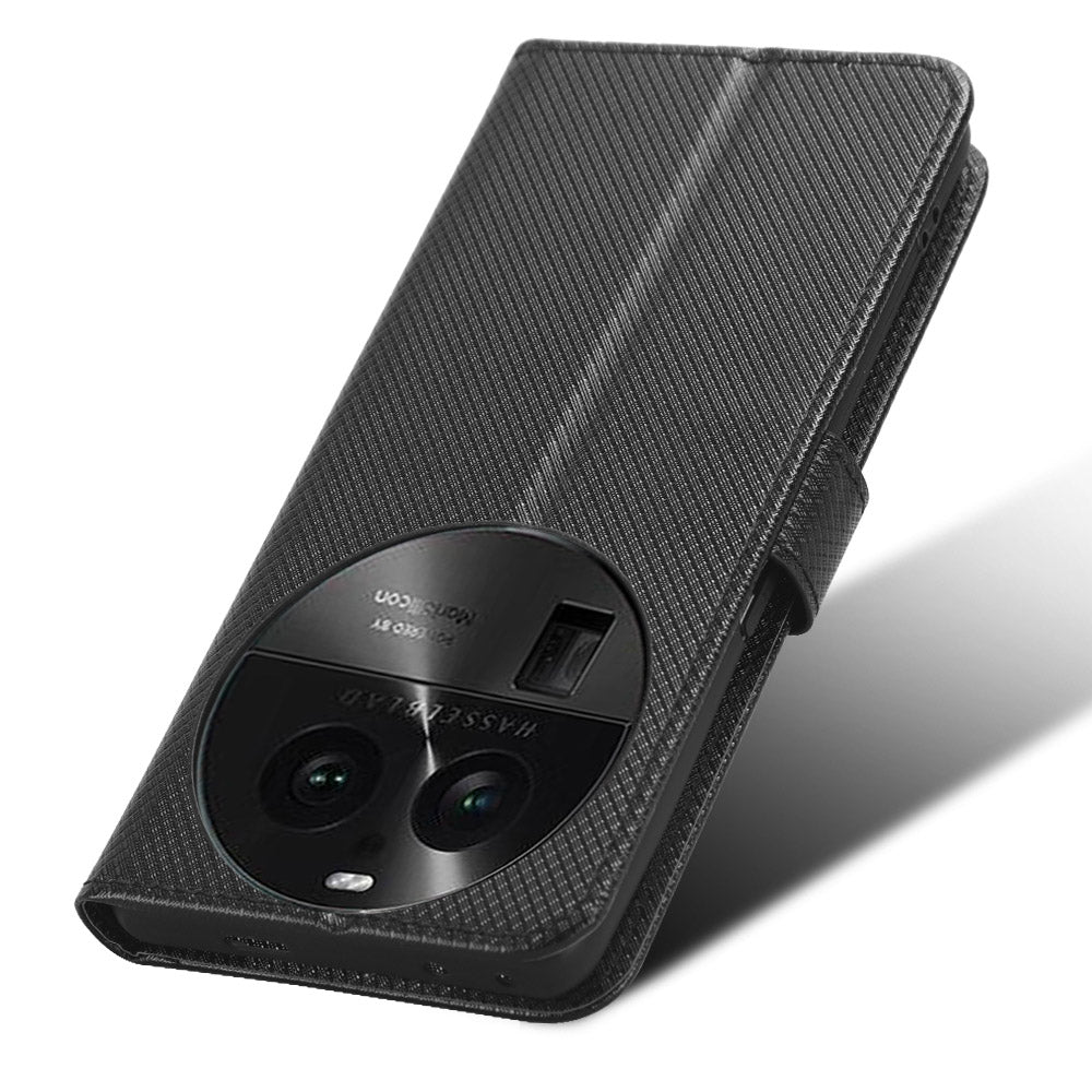 For Oppo Find X6 Pro PU Leather Protective Cover Stand Function Diamond Texture Wallet Phone Case