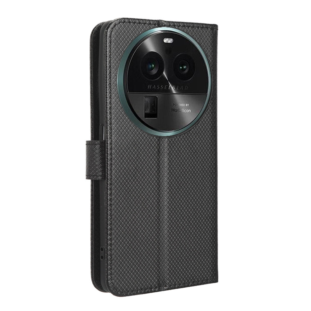 For Oppo Find X6 Pro PU Leather Protective Cover Stand Function Diamond Texture Wallet Phone Case