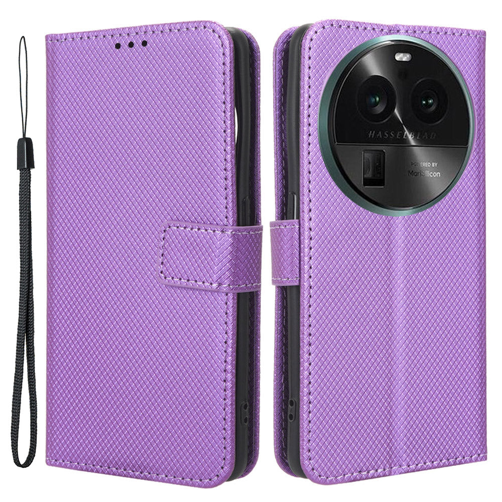 For Oppo Find X6 Pro PU Leather Protective Cover Stand Function Diamond Texture Wallet Phone Case