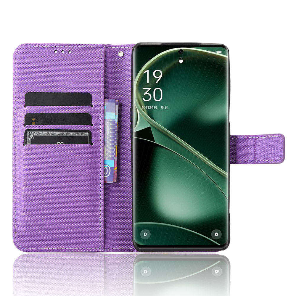 For Oppo Find X6 Pro PU Leather Protective Cover Stand Function Diamond Texture Wallet Phone Case