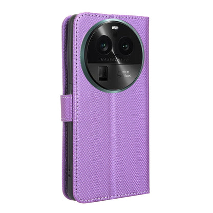 For Oppo Find X6 Pro PU Leather Protective Cover Stand Function Diamond Texture Wallet Phone Case