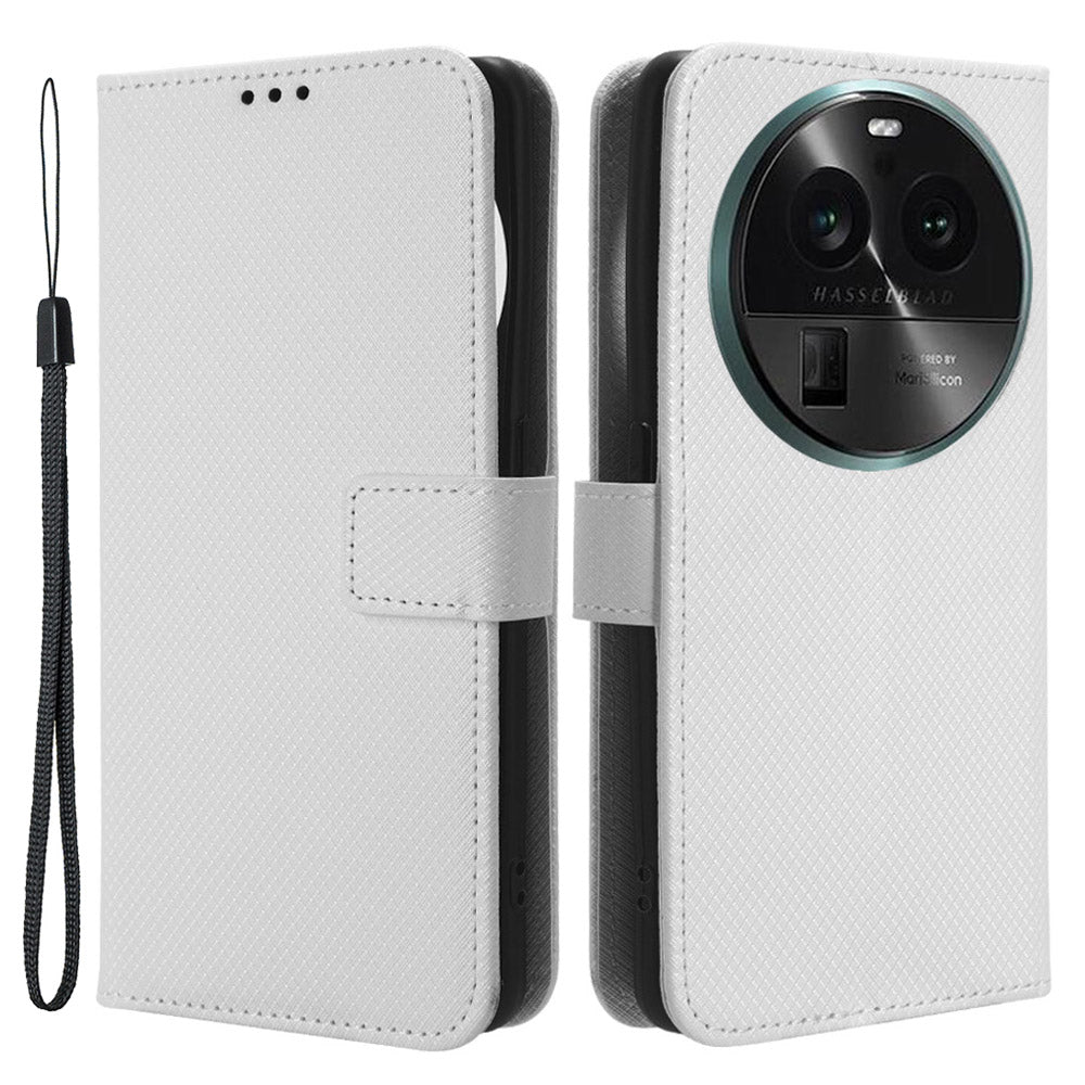 For Oppo Find X6 Pro PU Leather Protective Cover Stand Function Diamond Texture Wallet Phone Case